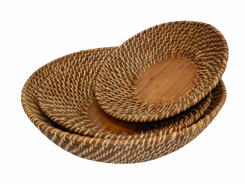 Artisanal Rattan Nesting Bowls with Bamboo Bottoms - Refined Kitchen & Home Decor